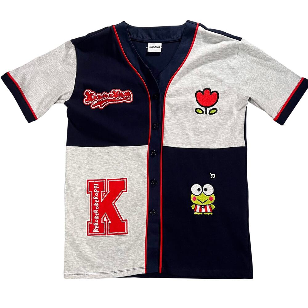 Hello Kitty & Friends Keroppi Jersey Shirt XS Colorblock Button Up Sanrio Street